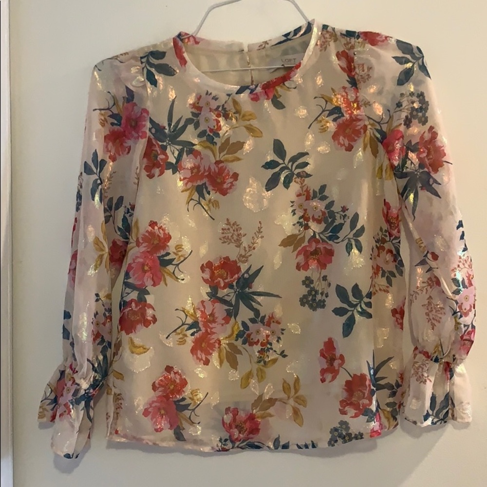 Metallic floral long sleeve top